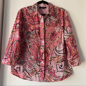 Pink Paisley Button-Up Blouse. Looks great to wear open with a matching cami